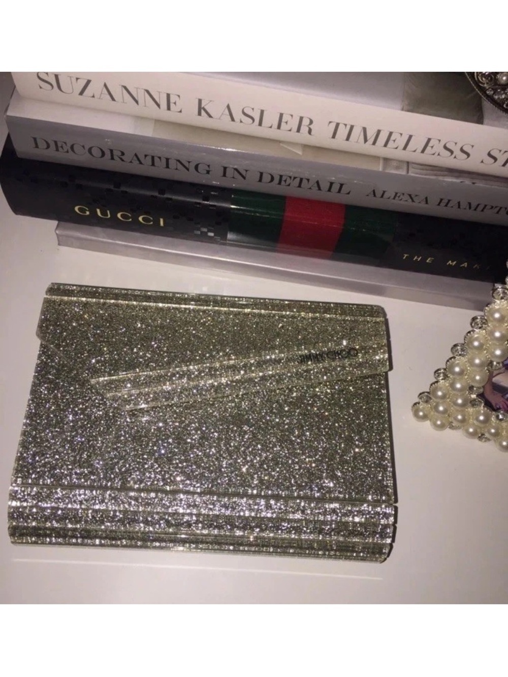 Jimmy Choo Gold Champagne Glitter
Acrylic Candy Clutch Bag